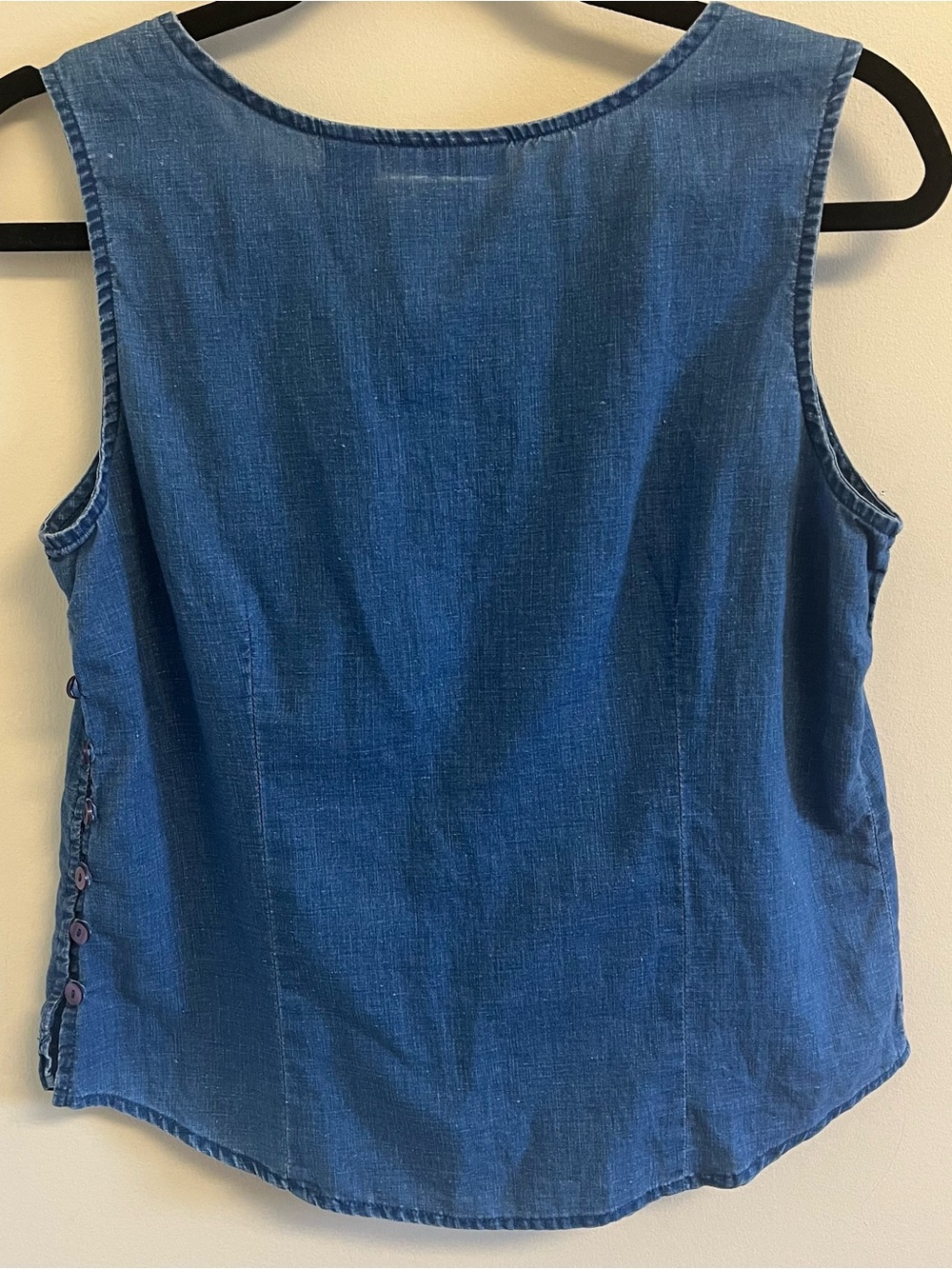 Vintage Boho Hippie Womens Blue Chambray Linen Cotton Sleeveless Tank Top Medium - Picture 2 of 9